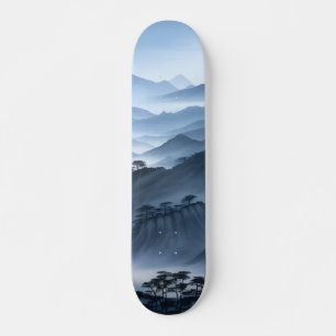 Skateboard Peinture Chinoise Bleu Misty Paysage Avec Rivière