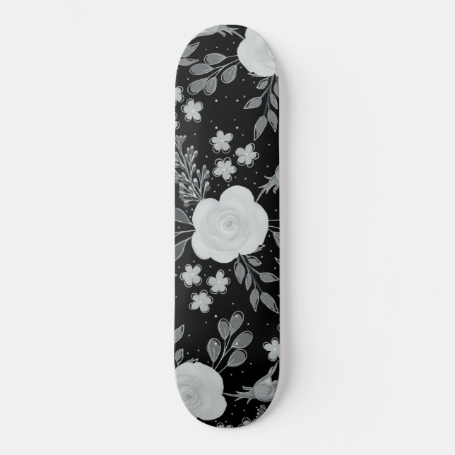 Skateboard Peinture d'aquarelle Rose en noir blanc (Recto)