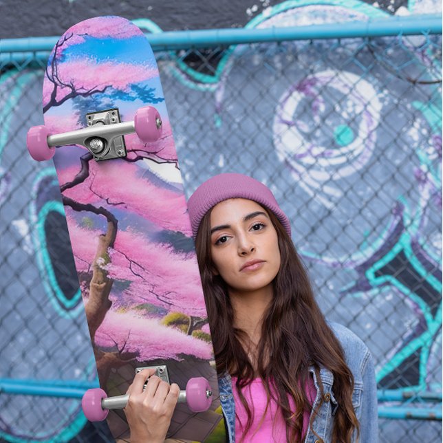 Skateboard Peinture D'Un Arbre De Fleur De Cerisier (Créateur téléchargé)