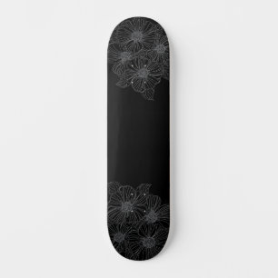 Skateboard Peinture florale noire et blanche sur votre propre