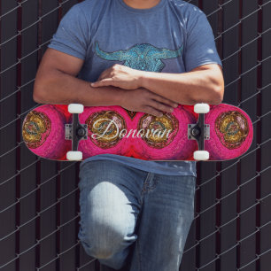 Skateboard Peinture rose et or Abstraite