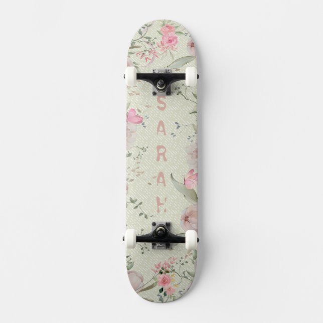 Skateboard Peony & Butterflies Sage Aesthetic (Recto)