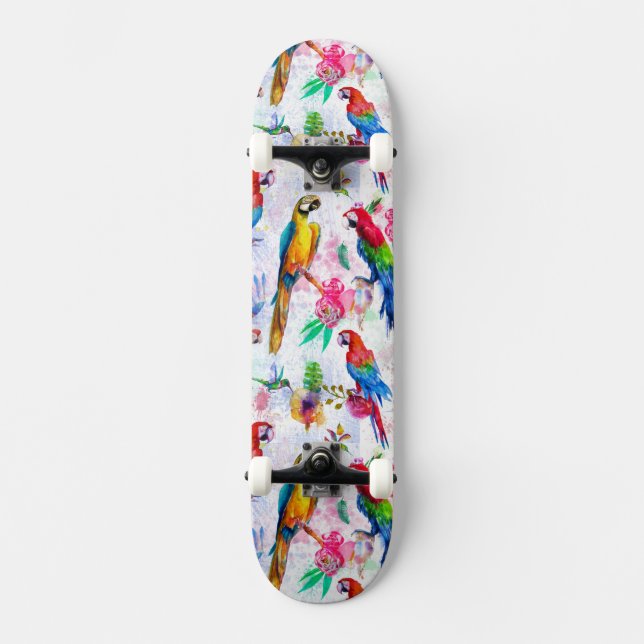 Skateboard Perroquets de style d'aquarelle (Recto)
