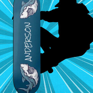Skateboard Personalisiert 2 Blaue Haie