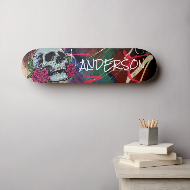 Skateboard Personalisiert Blue Skull (Wandkunst (Horz))