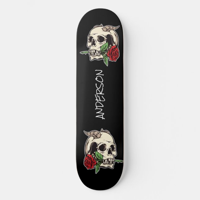 Skateboard Personalisiert Skull und Rose (Vorderseite)