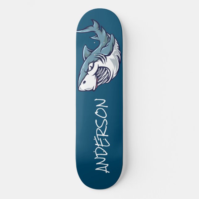 Skateboard Personalisierter Blauer Hai (Vorderseite)
