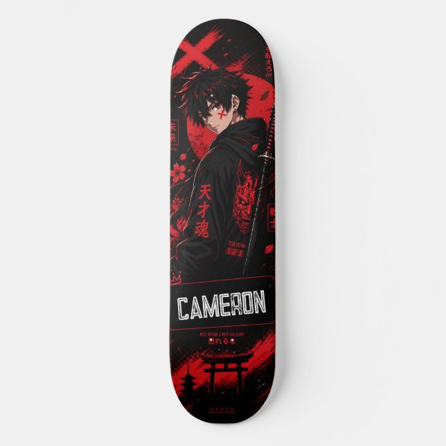 Skateboard Personalized Anime Black Red Samurai  (Recto)