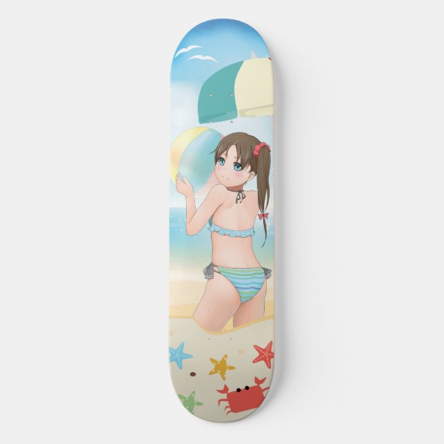 Skateboard Personnages de dessins animés sur la plage (Recto)