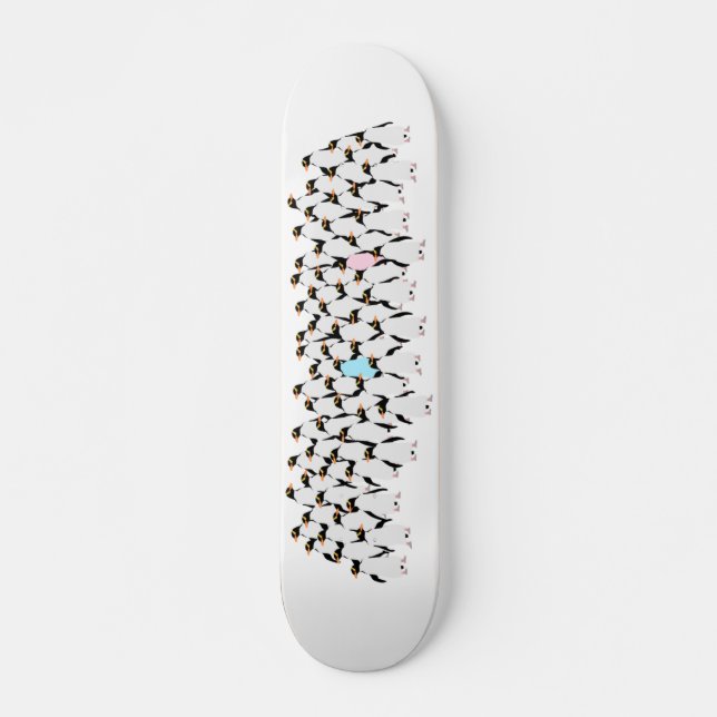 Skateboard Pingouins roses et bleus se tenant la main (Devant)