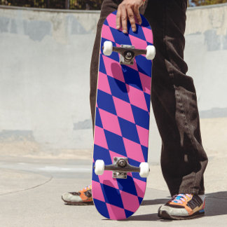 Skateboard Pink and Blue Harlequin Checkered Design 