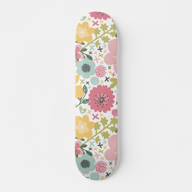 Skateboard Pink Blue Jaune Fleurs Modernes Platines Florales (Devant)