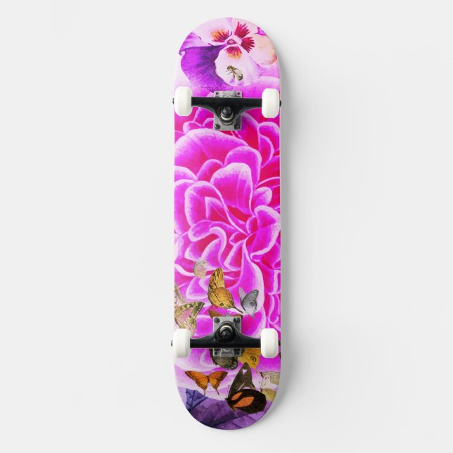 SKATEBOARD PINK BLUME UND SCHALTFLÄDEN (Vorderseite)
