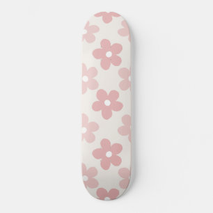 Skateboard Pink Cream Daisy Flowers Retro Pattern