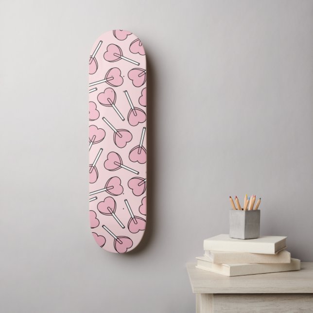 Skateboard Pink Lollipops, Heart Lollipops, Lollipop Pattern (Art mural)