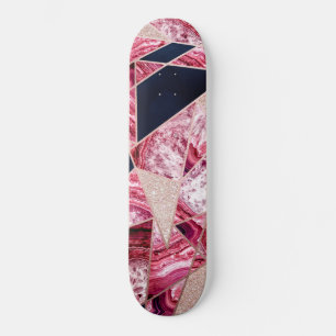 Skateboard Pink Navy Glitter Agate Foil Geometric Triangles