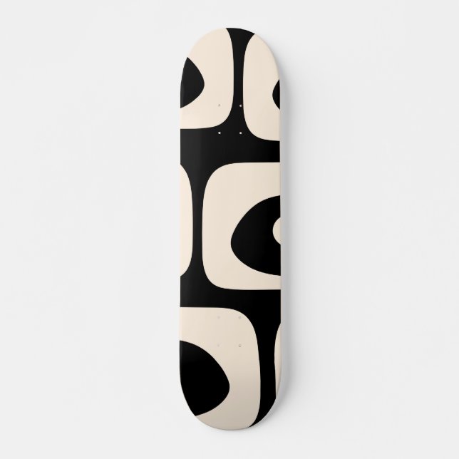 Skateboard Piquet Midsiècle Abstrait Minimal Noir et Crème (Devant)