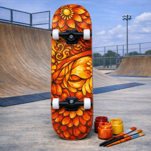 Skateboard Planche à peindre soi-même à fleurs noir et blanc