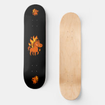 Planche à roulettes avec des chevaux rouges