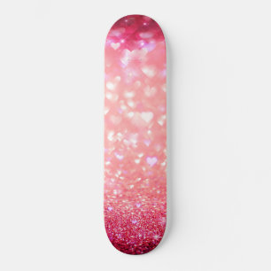 Skateboard Planche à roulettes - Cœurs roses scintillent