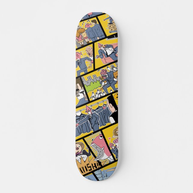 Skateboard Planche à roulettes comique de motif - jaune (Devant)