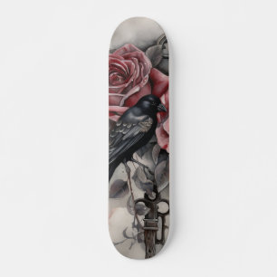 Skateboard Planche à roulettes Corbeau gothique & Roses