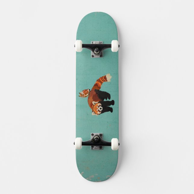 Skateboard Planche à roulettes de panda rouge et de hibou (Recto)