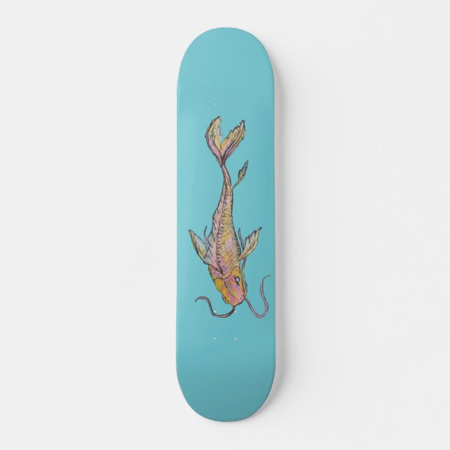 Skateboard Planche à roulettes d'or d'aquarelle de Koi (Devant)