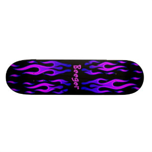 Skateboard Planche à roulettes flammes bleues et pourpres