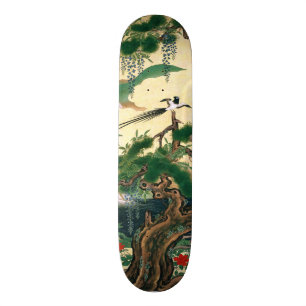 Skateboard Planche à roulettes florale d'oiseau de glycines