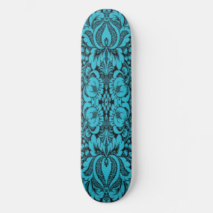 Skateboard Planche à roulettes florale fantaisie bleue