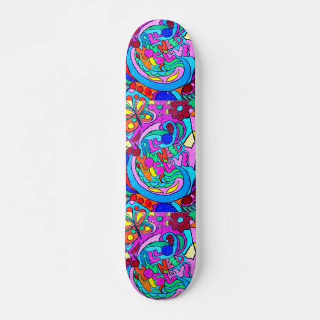 Skateboard planche à roulettes hippie super d'amour (Devant)