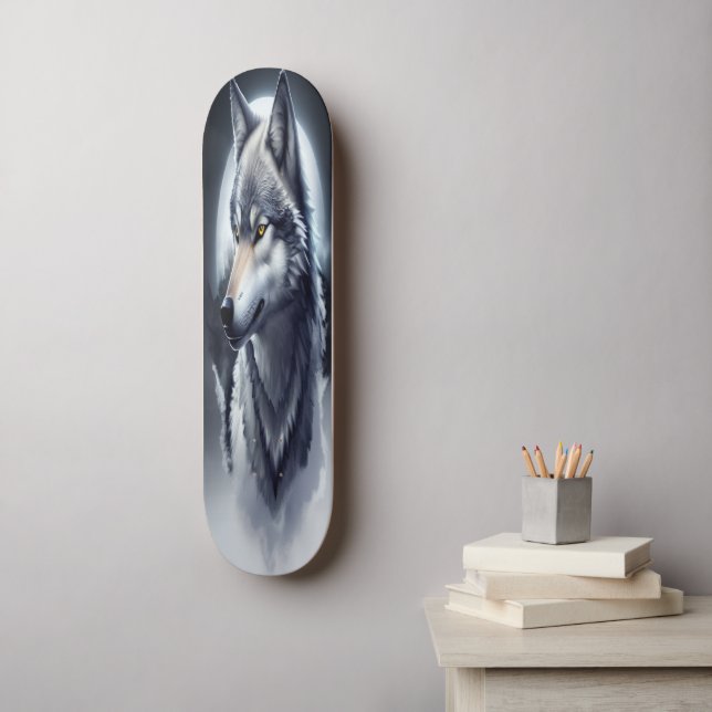 Skateboard Planche à roulettes Loup Majestueux - Cadeau de De (Art mural)