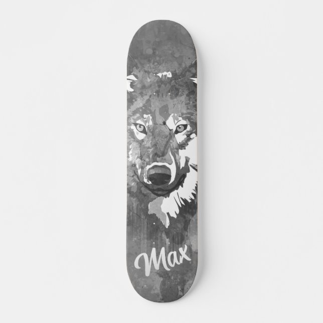 Skateboard Planche à roulettes moderne noir blanc gris aquare (Devant)