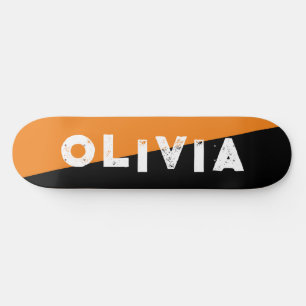 Skateboard planche à roulettes rétro orange et noir partagée