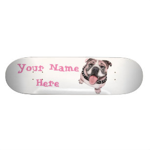 Skateboard Planche à roulettes rose de chien de bouledogue