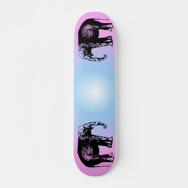 Skateboard Planche à roulettes rose et bleue d'éléphant (Devant)