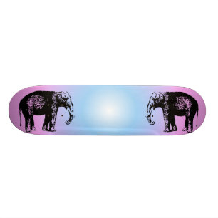 Skateboard Planche à roulettes rose et bleue d'éléphant