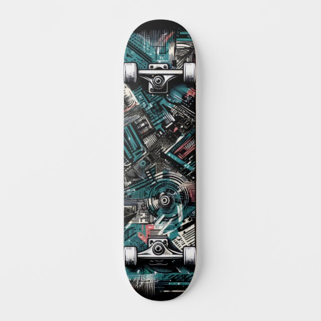Skateboard Planche à roulettes Street Art Tech Rétro-Futurist (Recto)