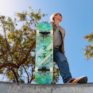 Skateboard Planche à roulettes verte bleue Tie dye Bulldog