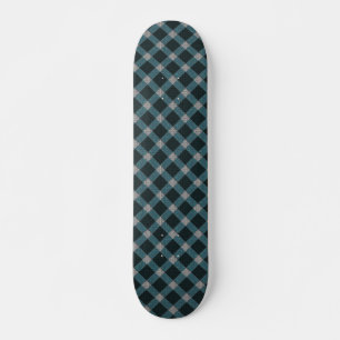 Skateboard Plaque bleue croix carrée tartan et relief gris cl