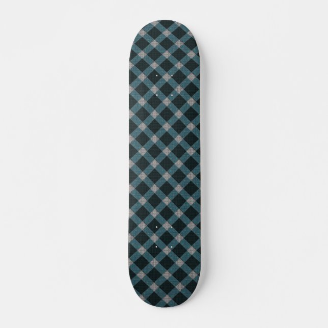 Skateboard Plaque bleue croix carrée tartan et relief gris cl (Devant)