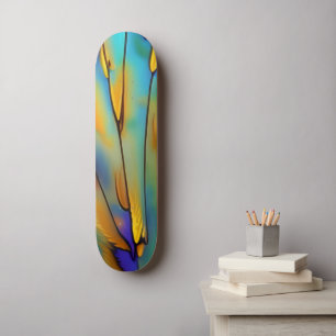 Skateboard Plumes en verre tendu AI Art Abstrait