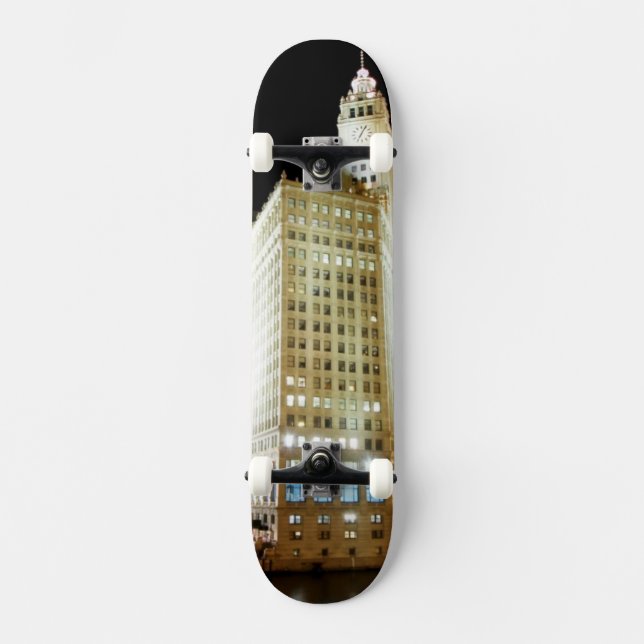 Skateboard Point de repère célèbre de Chicago la nuit (Recto)