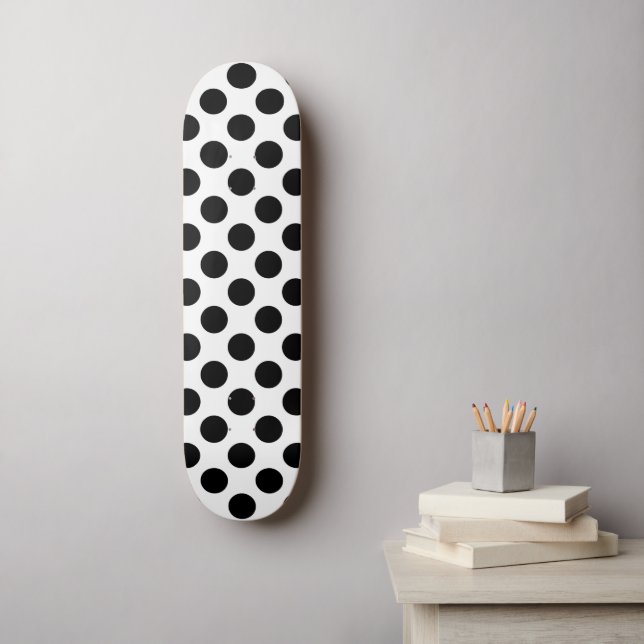 Skateboard Pois, Motif Polka Dot, noir et blanc (Art mural)