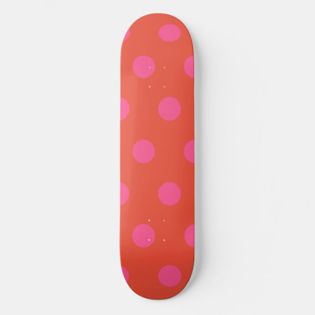 Skateboard Pois rose et rouge orange monogrammé (Recto)