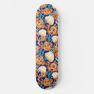Skateboard Poisson clown Dessin animé mignon Famille Sous l'e