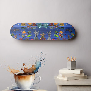 Skateboard Poisson d'or Océan Vie Corail bleu mer