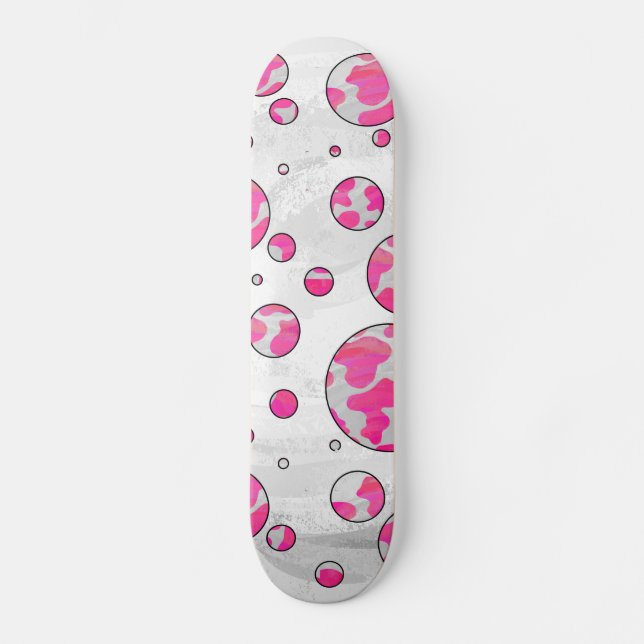 Skateboard Poka Dot Vache rose et blanc (Recto)