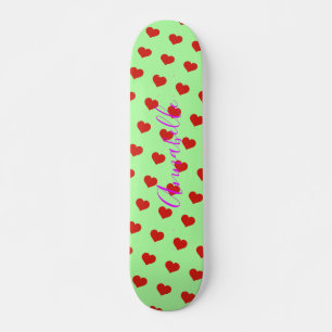 Skateboard Pop Art Red Heart Motif sur Arrière - plan vert